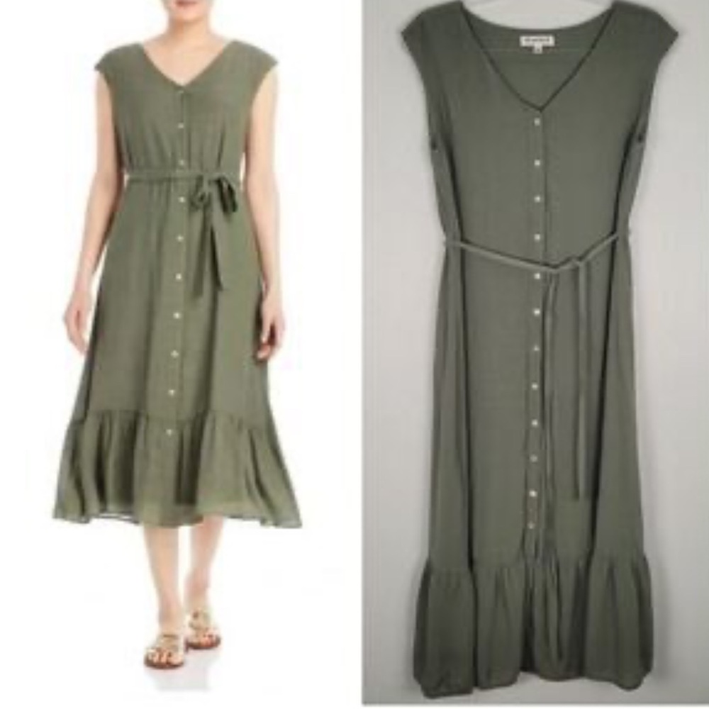 Nanette Lepore Prairie Sage Green Button Front Midi Dress Size 10
